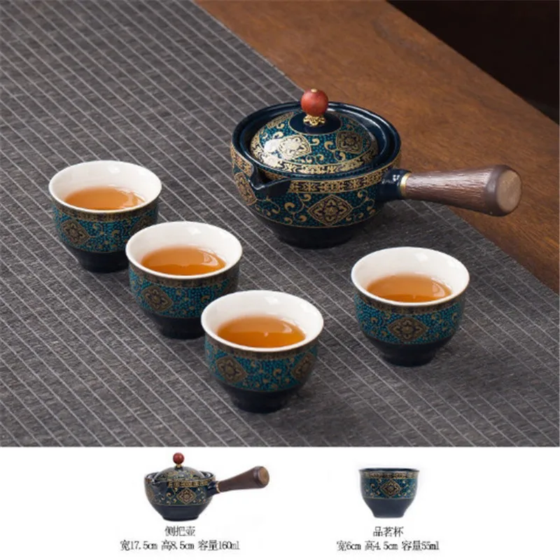 Portable Flower Exquisite Chinese Gongfu Kung Fu Tea Set Ceramic Teapot W/Wooden Handle Side-handle Pot Cup Teaware Dropshipping | Дом и сад
