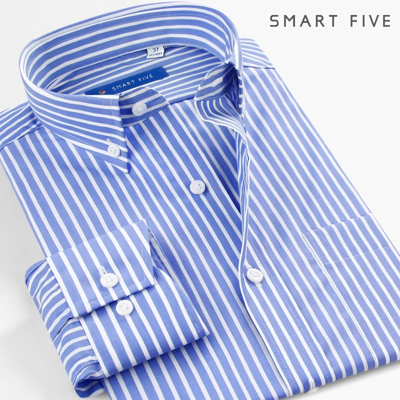 SmartFive Для Мужчин's Повседневное рубашки для мальчиков с длинным рукавом Полосатая хлопковая Футболка Для мужчин Бизнес офисные на лето и весну рубашка Camisa Hombre большой Размеры 46 - Цвет: SFL3B129