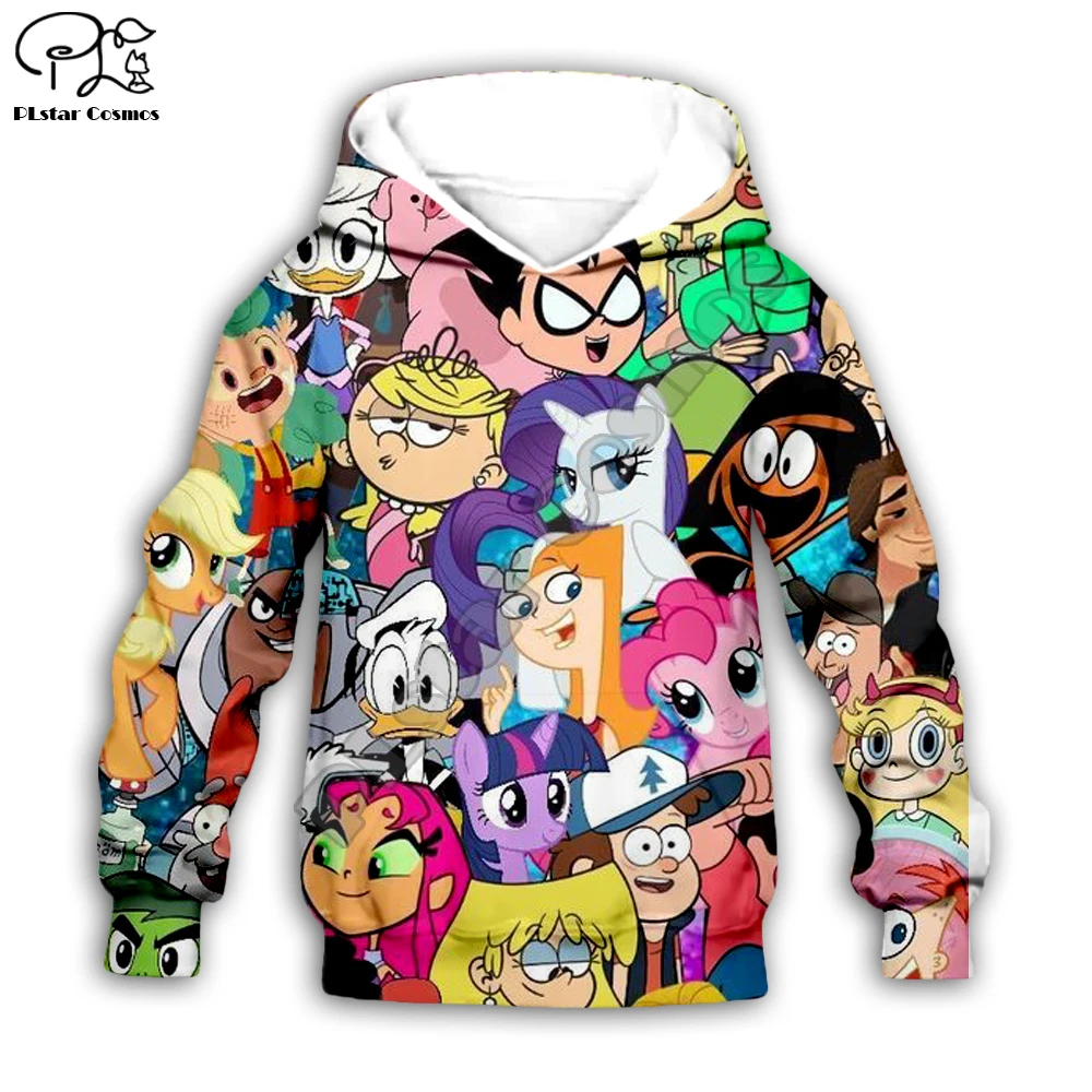 

90s Cartoon Gang Character collage 3d Hoodies Children zipper Long Sleeve Pullover Cartoon Sweatshirt /pants/family t shirt-9