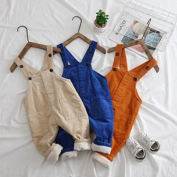 

80-100cm height new 2019 winter boys fleece inside thicken warm corduroy overall baby jumpsuit infant overall