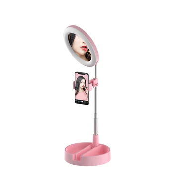 

Foldable LED Selfie Ring Light Mirror Photographic Studio Live Photo Makeup Holder Profissional Phone Clip with Desktop Stand