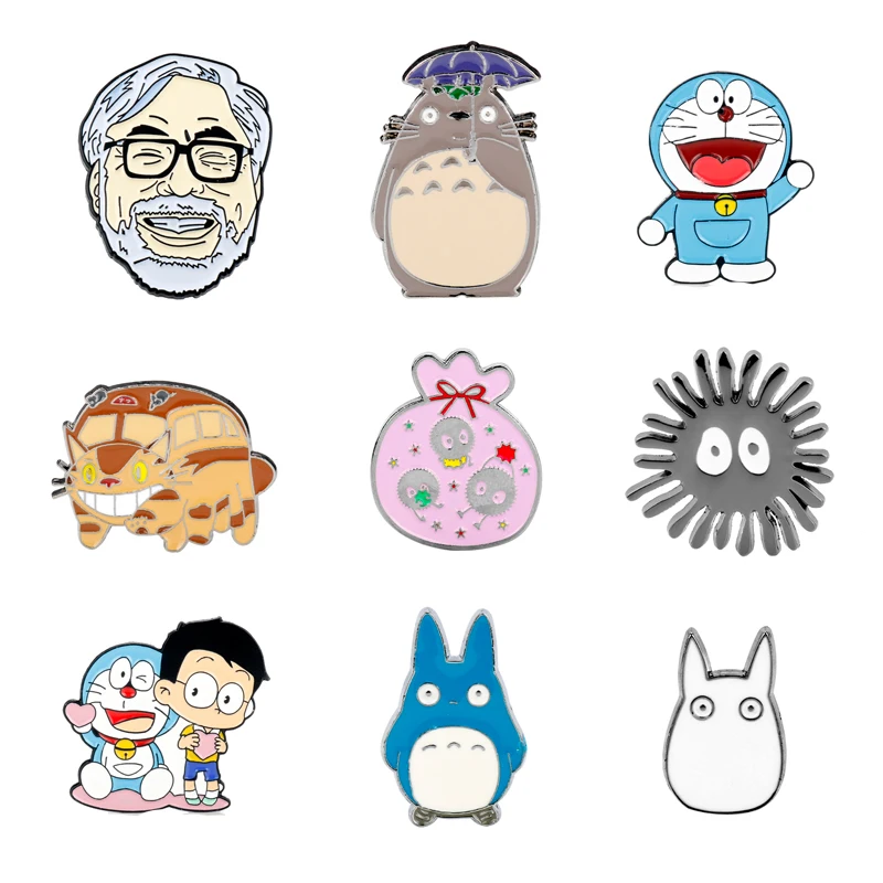 

21 Models Cartoon Doraemo Miyazaki Hayao Totoro Enamel Brooches Pins Women Men Collar Lapel pin Brooch Gifts