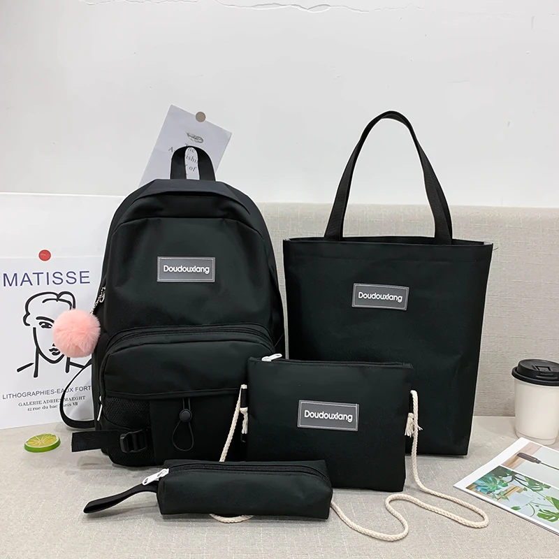 Backpacks Mochilas Shoulder-Bags Teenage Girls Canvas for Women Casual 4pcs-Sets