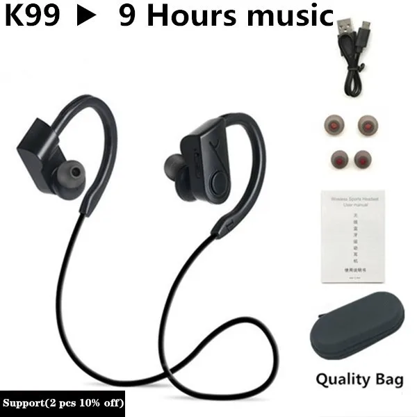 Спортивные Bluetooth наушники, беспроводные наушники, Bluetooth гарнитура, водонепроницаемый шумоподавитель с микрофоном для телефонов android ios - Цвет: K99 Black