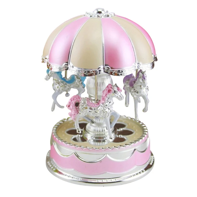 Модная детская красочная светящаяся музыкальная карусель коробка Детские звуковые игрушки музыкальная шкатулка Рождественский подарок на день рождения Z - Цвет: pink