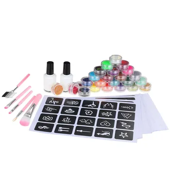 

Shiny Tattoo Set -24ps Glitter +117pc Tattoo Template + 2pc Glue + 5pc Brush Тату Татуировки Временные Tatoo Татуировки