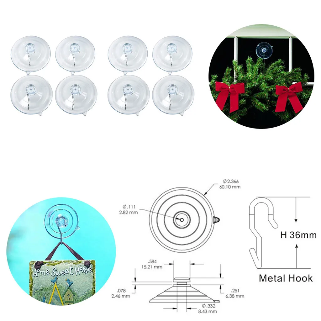Wall hook bathroom kitchen 8 loaded suction cup green transparent hanger hooks 8.1 |