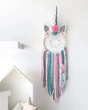 

Unicorn Dream Catcher Handmade Catchers For Girls Kids Nurser RAINBOW Color Nursery Bedroom Kids Room Wall Accessory Home Decor