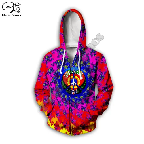 Для мужчин/женщин Hippie Peace 3d толстовки Триппи принтер длинный свитер хип-хоп пуловер местный спортивный костюм Красочные молнии - Цвет: zip hoodie