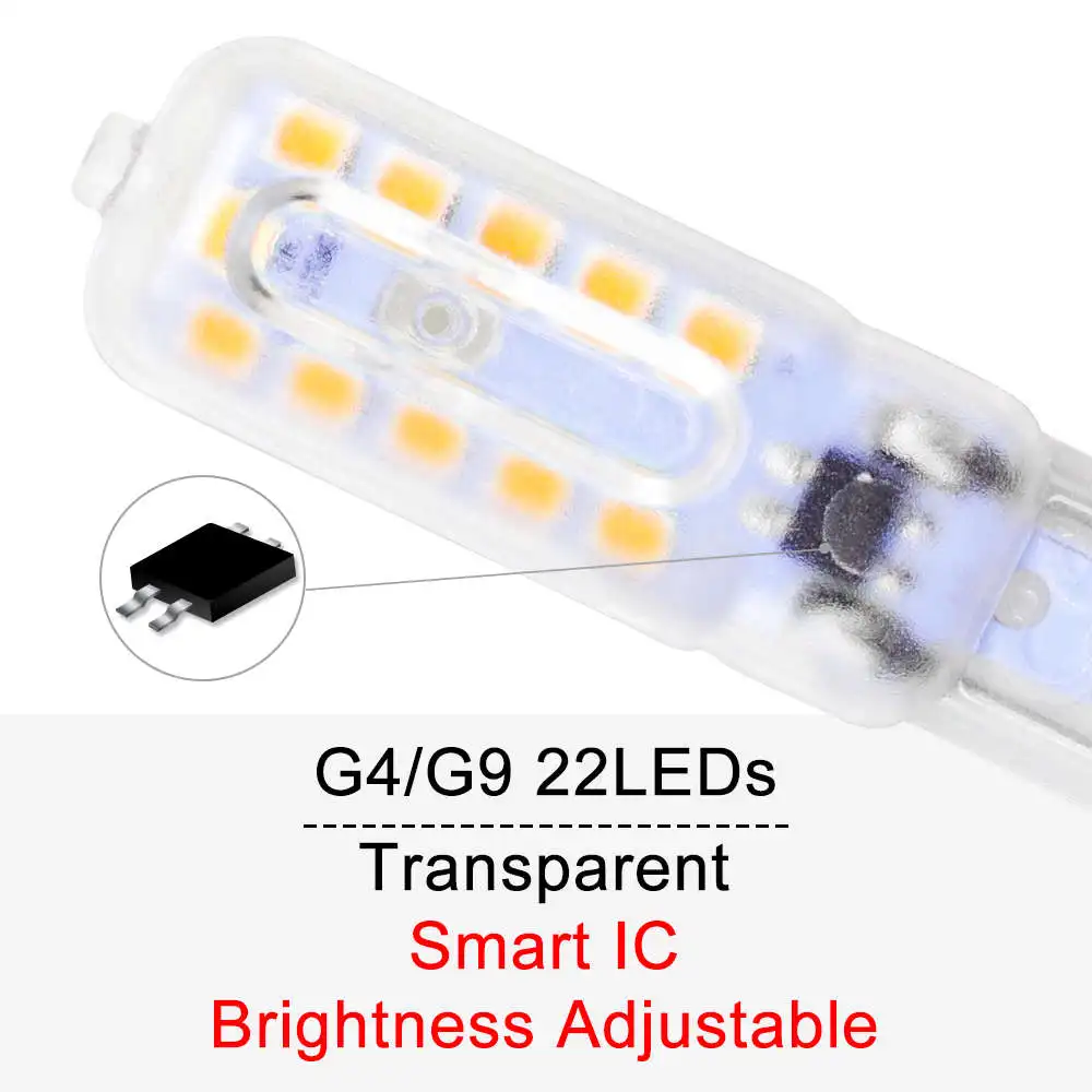 Transparent IC 22led G9 светодиодный светильник 5 Вт мини-лампа 3 Вт кукурузная лампа G4 светодиодный светильник с регулируемой яркостью 2835 ампул g9 светодиодный светильник 220 В свеча заменить 30 Вт 40 Вт галогеновая лампа - Испускаемый цвет: Transparent IC 22led