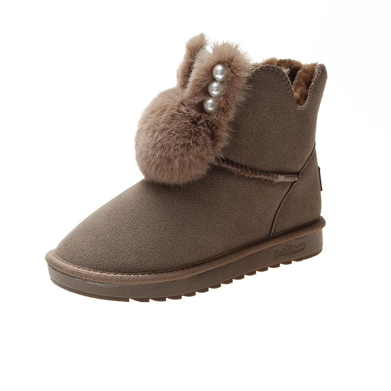 khaki Black Pink Khaki Winter Snow Boots for Women Plus Plush Keep Warm Cute Rabbit Ear Fluffy Furry Ankle Boots Women - Color: khaki