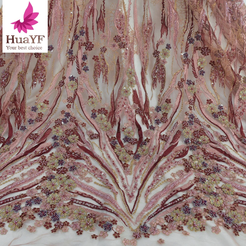 

Уникальное Сетчатое кружево с вышивкой, бусинами и блестками, Женская ткань для платья 2022 HY1429