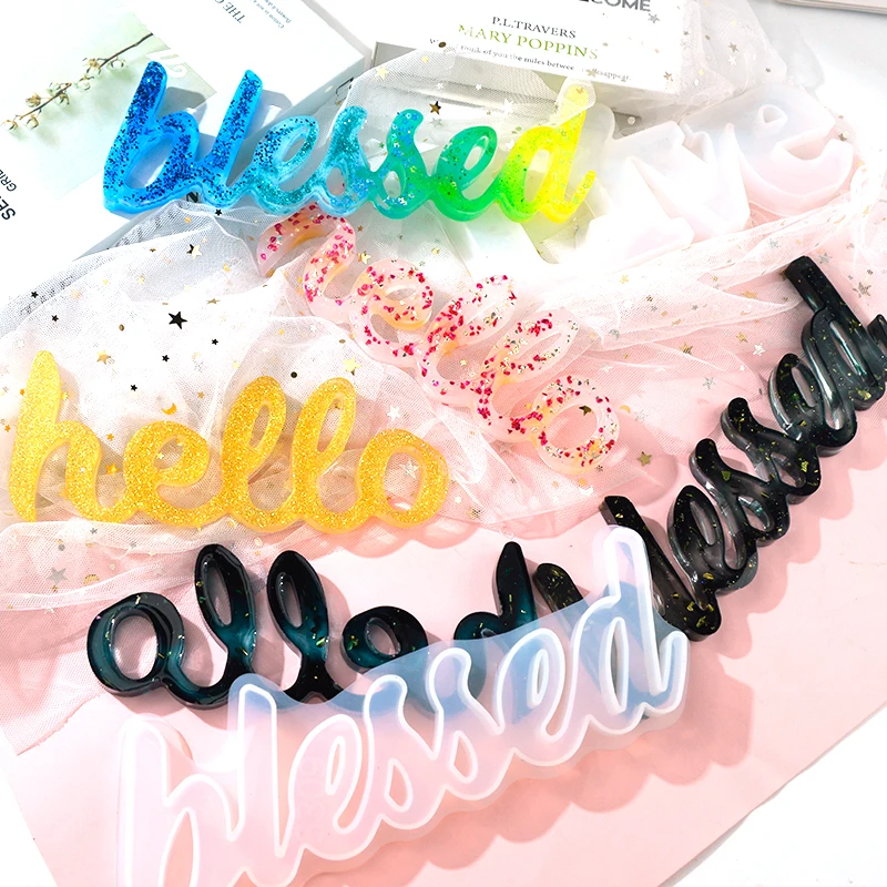 DM078 2021 Bleesed Letter Mold Letras Hello Resina Epoxi Transparente Resin Art Mold Epoxy Resin Art For Diy Craft dm078 2021 bleesed letter mold letras hello resina epoxi transparente resin art mold epoxy resin art for diy craft