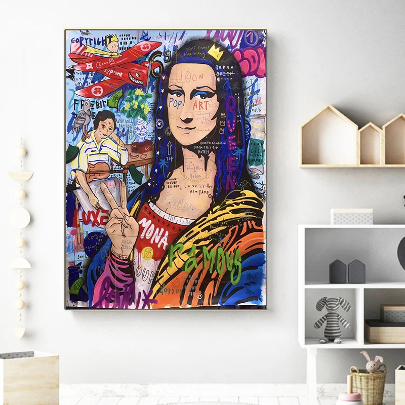 

Graffiti Mona Lisa Canvas Painting Street Art Poster and Prints Funny Cuadros on The Wall Art Picture for Living Room Home Decor