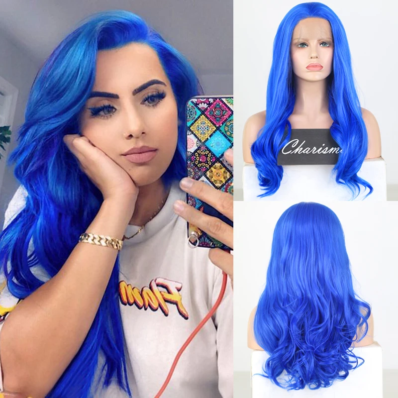 Charisma Blue Wig Long Body Wave Wigs Synthetic Lace Front Wig High