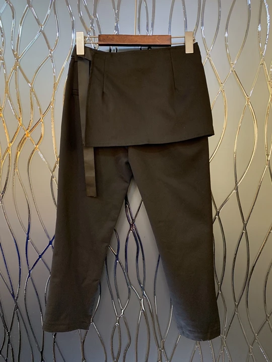 early autumn new female solid color decorative waistband irregular stitching wild trousers casual pants 923