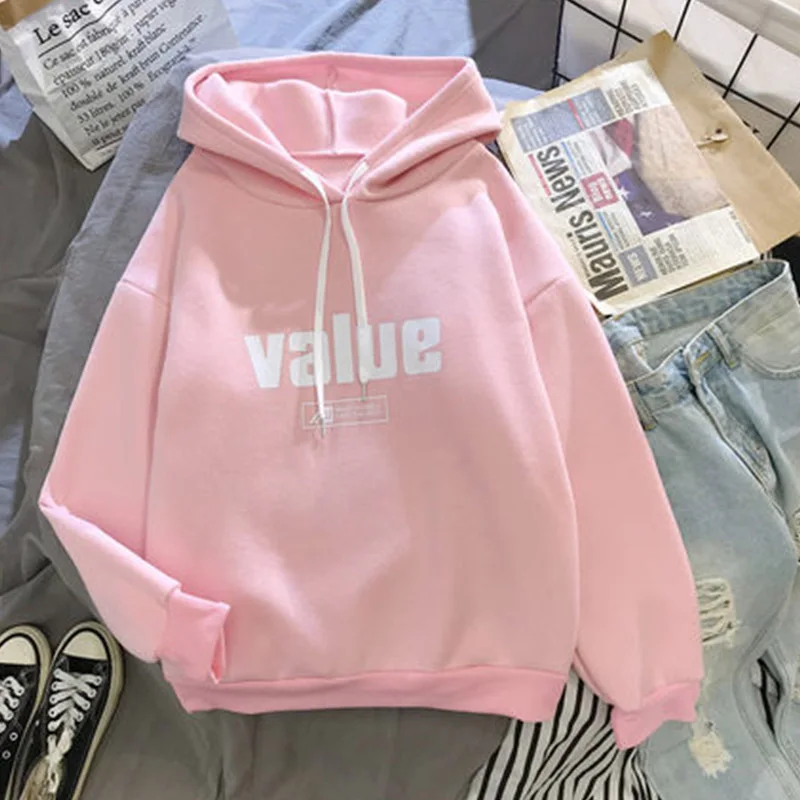 Pink Толстовка Harajuku, Женская толстовка с длинным рукавом, свободные женские толстовки, уличная одежда, повседневный спортивный костюм, куртка в стиле панк, размер - Цвет: Pink