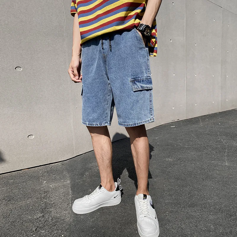 

INS Hong Kong Style Workwear Men's Jeans Shorts Summer New Style Cec Korean-style Trend Loose Straight Thin Shorts