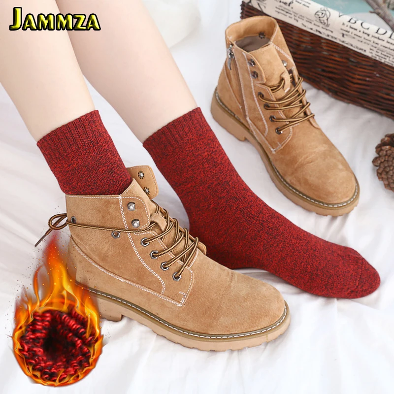 

Winter Keep Warm Socks Women New Wool Cashmere Dress Casual Thicken Towel Socks Femme Snow Plus Velvet Woman Socks Solid