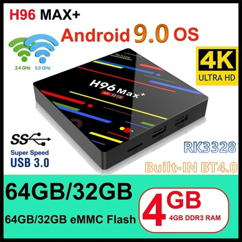 

H96 Max Android 9.0 IP TV Set Top Box 4G RAM 32G/ 64GB ROM Quad-Core RK3328 2.4G WiFi TV Box