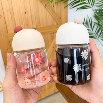 

Korean Style Small Daisy Small Cute Glass Bottle Portable Mini Creative Simple Glass Men and Women Students Readily Cup