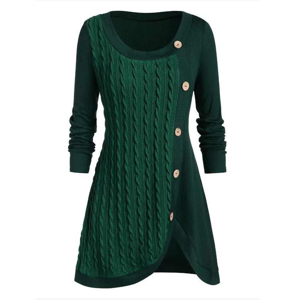 MISSOMO, зимний женский свитер,, пуловер с круглым вырезом, длинным рукавом, в клетку, с пуговицами, ажурные, ассиметричные, вязаные свитера, pull femme hiver - Цвет: I