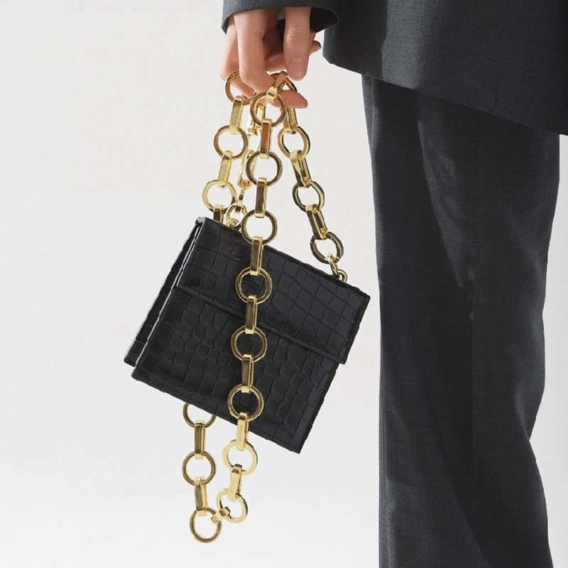 Fashion Crocodile Pattern Crossbody Bag Women handbag Mini Flap Purse Female Ring chain PU leather Shoulder Bag black Bolsa Sac