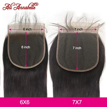 

ALI ANNABELLE Brazilian Straight Hair Closure 6x6 7x7 Lace Closure Free/Middle Part Remy Hair Closure 8-22inch Natural Color