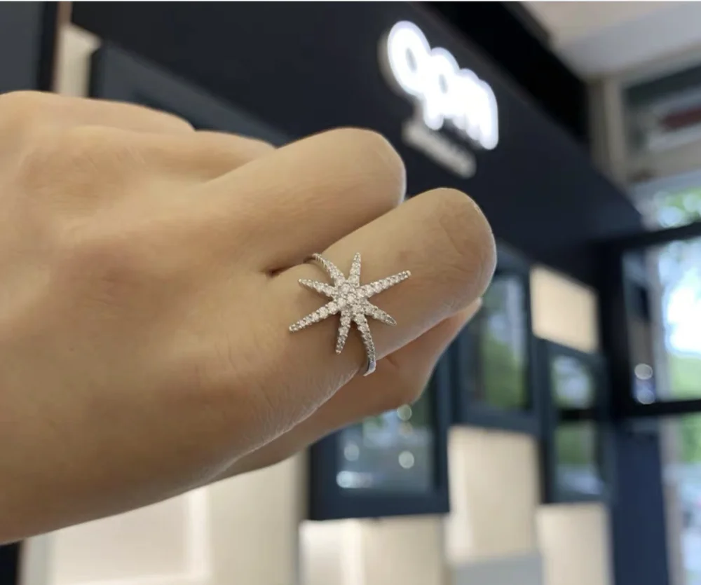 Оригинальные звезды 925 пробы Серебряное кольцо на палец Роскошные pave 5a cz обручальные кольца для женщин Коктейль прекрасный подарок для девушек Размер 5-10