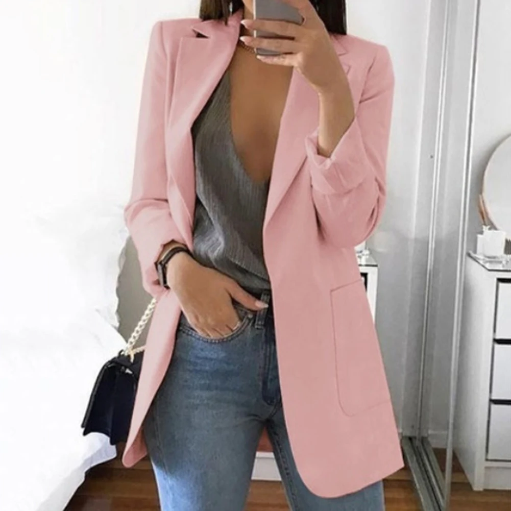 lawn suits Solid Long Style Black Women Jacket and Blazer Female Notched Collar Asymmetrical Ladies Blazer feminino Coat chaqueta mujer women's shorts and blazer suit set