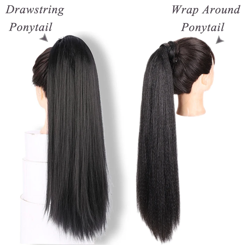 Женские прямые кудрявые накладные волосы Yaki с регулируемым ремешком хвостик