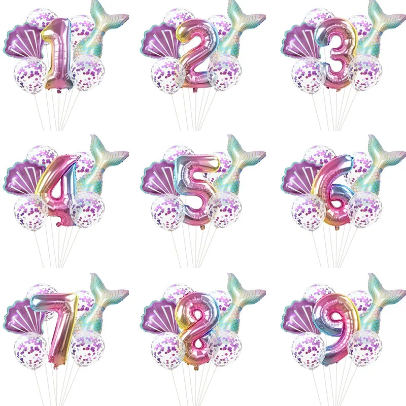 Little Mermaid Party Balloons 32inch Number Foil Balloon Kids Birthday Party Decoration Supplies Baby Shower Decor Helium Globos