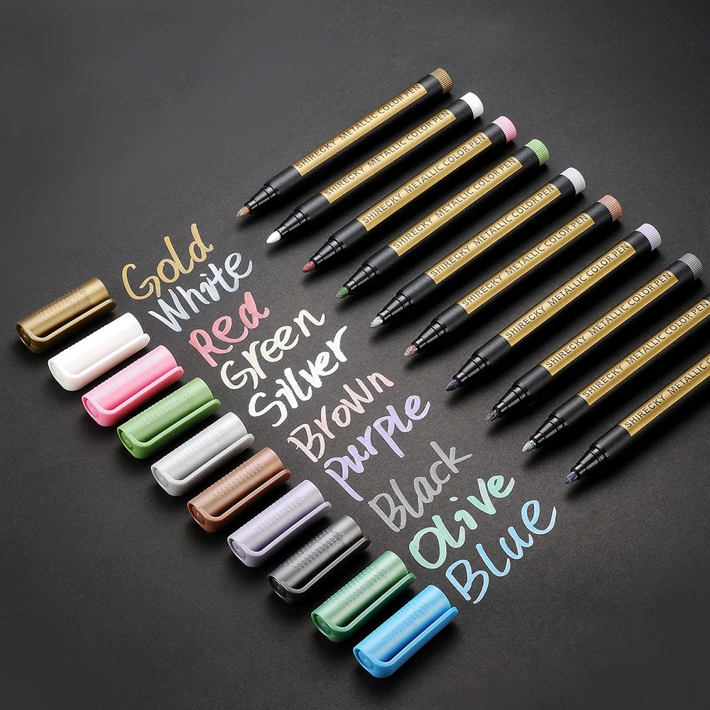 10/20colors Metallic Paint Marker Pen Set DIY Photo Album Rock Painting Making Card Graffiti Art Marker Pen Supplies embossing powder for card making shiny colour embossing pigment stamping scrapbooking craft diy metallic paint emboss powder