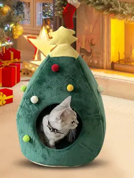 

Christmas Tree Dog Bed Cat Litter Kennel Winter Warm Pet Nest Winter Cat House Sofa Christmas Decoration