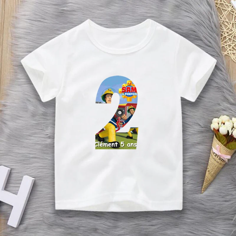 2020 Kids Sam Fireman Number 1-9 Firefighter Print T Shirt Boys/Girls Letter Kawaii Short Sleeve Top Children's Birthday T-Shirt