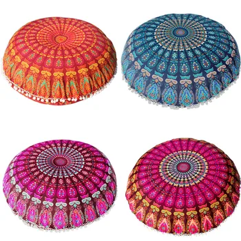 

Indian Mandala Floor Decorative Pillows Cover Round Bohemian Cushion Cover 43X43CM Huge Pillow Case Home Decor