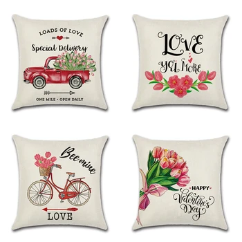 

1pcs Cushion Cover 45x45cm Throw Pillow Covers Valentine's Day Red Lovers Truck Flowers Couple Style Decorative Pillow Cases