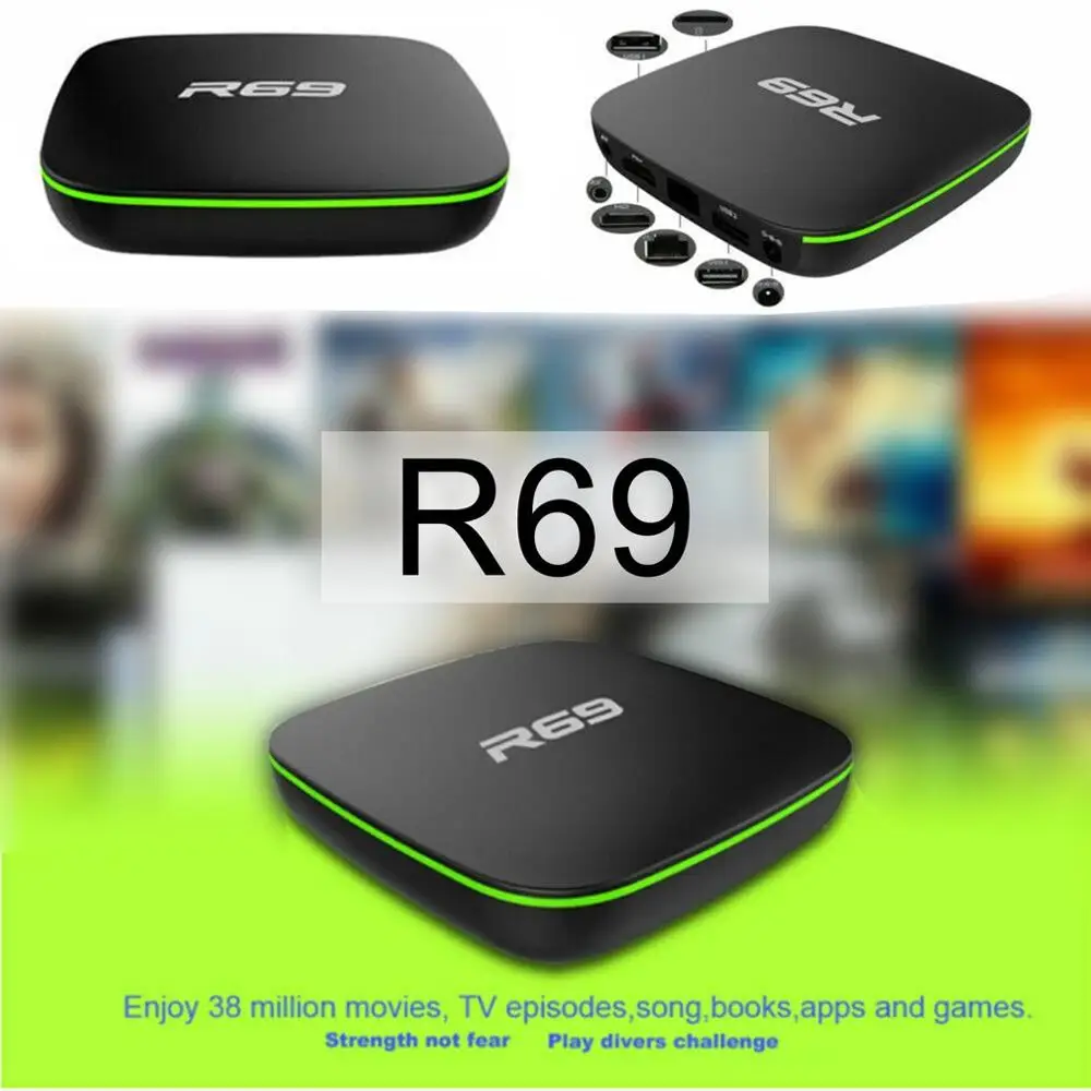 R69 Android 7,1 Smart tv Box 1+ 8G четырехъядерный HD 2,4 GHz WiFi 4K медиаплеер 1080P HD Поддержка 3D фильма