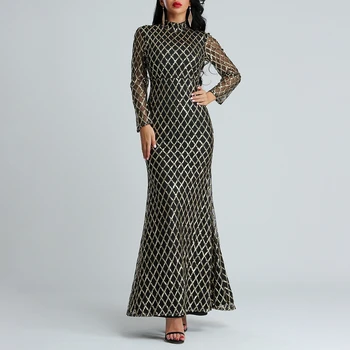 

2019 New Summer Women Black mesh Sexy Sequin Dress Long Maxi Mermaid Long Sleeve Vestidos Celebrity Evening Party Bandage Dress