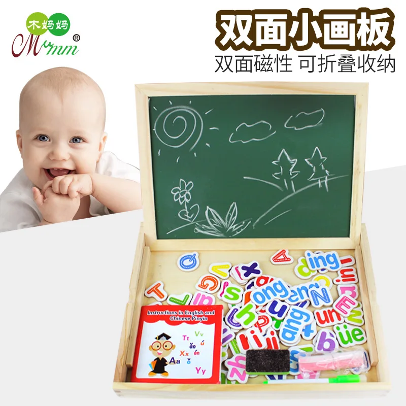 

Children'S Educational Toy Wooden Double-Sided Magnetic Drawing Board Painted Graffiti Multi-functional Portable Writing Board B