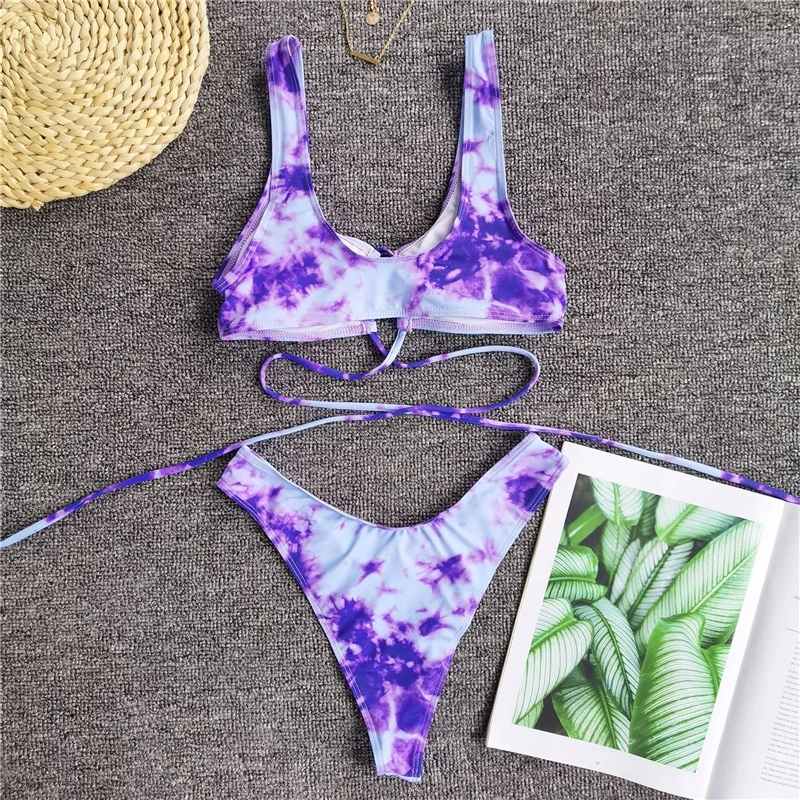 2020 Sexy Bikinis Swimsuit Women Bandage Printing Swimwear Underwire Bikini Set Tie-dye Gradient Bathing Suits Summer Beach Wear