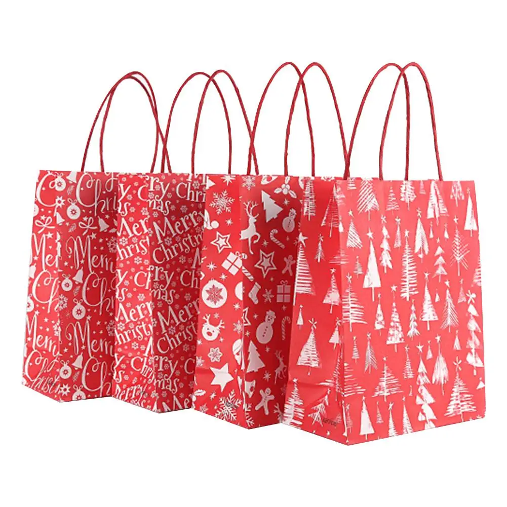 

2020 Christmas Kraft Paper Gift Bag Christmas Mixed Pattern Gift Bag Tote Christmas Candy Cookies Bag Decoration For New Year
