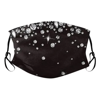 

1pc Adult Face Mask + 2PCS Activated Carbon Filters Bling Diamond Printed Mask Washable Reusable Mouth Cover Filtros Mascarillas