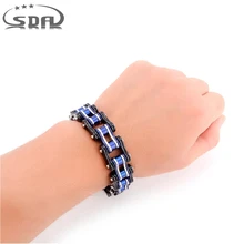 Черный и синий браслет 316L нержавеющая сталь ювелирный браслет для байкеров панк-рок мотоцикл звено цепи браслеты 16 мм Ширина YM167