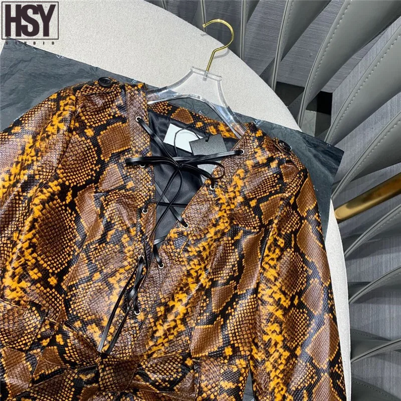 【HSY】 осень зима новые женские комбинезоны импортная овечья кожа зернистая овчина Овчина кожа питона узор Комбинезоны