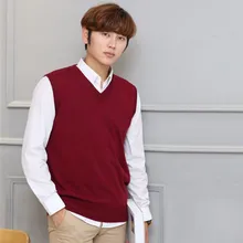 Осень и зима мужской v-образный вырез большой размер сплошной цвет шерстяной жилет пуловер Трикотажный жилет без рукавов приталенный свитер кашемировая шерсть Wa
