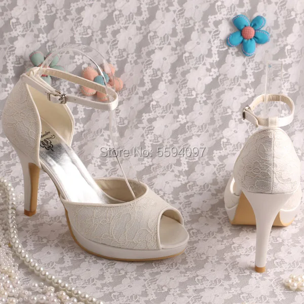 Wedopus Customized Ivory Women Shoes for Wedding Guest High Heeled Female Dress Shoes Lace Sandals 4 Inches