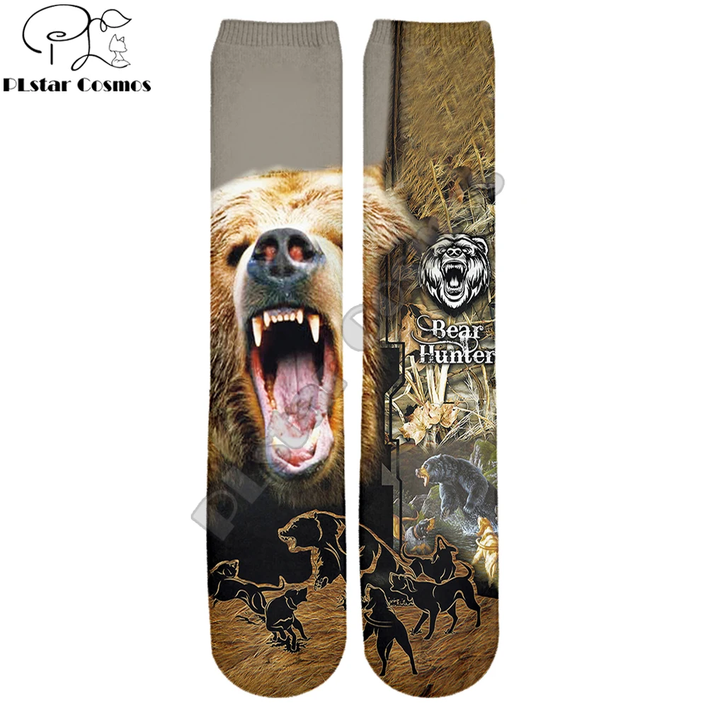PLstar Cosmos Brand socks 2021 New Fashion Mens Socks Bear / Boar Hunting Camo 3D Printed Unisex Casual Knee-High Sock