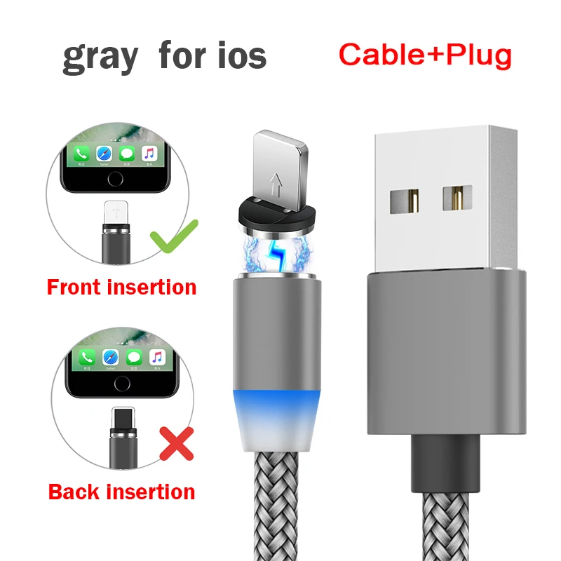 Магнитный USB кабель для быстрой зарядки usb type C Магнитный зарядный кабель Micro USB для зарядки данных кабель для мобильного телефона USB шнур для ios - Цвет: gray for IOS