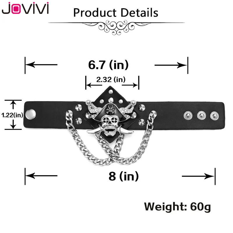 Jovivi 1x черный кожаный Металлический Шип Шипованная заклепка с черепом в стиле Панк-Рок Байкер Широкий ремешок браслет для женщин мужчин регулируемый браслет